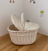 Load image into Gallery viewer, WHITE picnic basket storage basket sensory basket wicker picnic basket,
