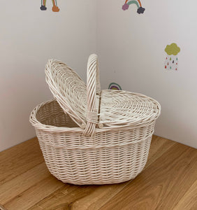 WHITE picnic basket storage basket sensory basket wicker picnic basket,