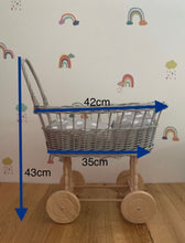 Load image into Gallery viewer, simple WICKER PRAM | doll pram | wicker doll pram UK |baby doll pram | pram toy | wooden pram | baby pram | wicker dolls pram | white
