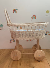 Load image into Gallery viewer, simple WICKER PRAM | doll pram | wicker doll pram UK |baby doll pram | pram toy | wooden pram | baby pram | wicker dolls pram | white
