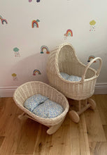Load image into Gallery viewer, Natural off white wicker doll stroller doll pram and wicker doll cradle set . Handmade.
