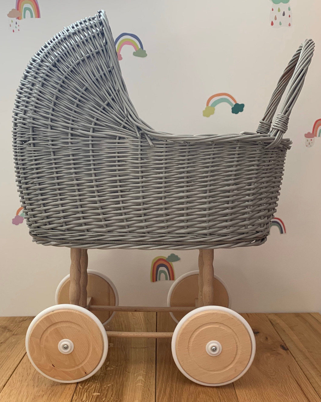 Grey wicker outlet pram