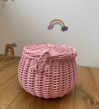 Load image into Gallery viewer, Light PINK storage basket kids interior storage wicker basket kids room, basket with lid, rattan basket, wicker basket
