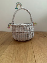 Load image into Gallery viewer, WHITE  kids basket | Easter basket | flower basket | wedding basket |sensory basket | egg hunt basket, flower girl basket, basket UK
