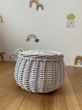 Load image into Gallery viewer, WHITE storage wicker basket  kids interior storage basket kids room, basket with lid, rattan basket, wicker basket
