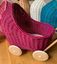 Load image into Gallery viewer, WICKER PRAM | doll pram | wicker doll pram UK |baby doll pram | pram toy | wooden pram | baby pram | wicker dolls pram | raspberries
