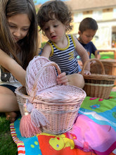 Load image into Gallery viewer, Children&#39;s Picnic Basket  Kids wicker picnic basket Sensory basket Light pink, kids picnic basket, basket with lid
