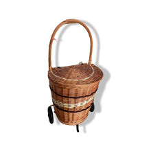 Load image into Gallery viewer, Wicker shop trolley | adult shopping basket | shopping trolley | wicker shopping cart | rattan shop trolley | willow shopping basket
