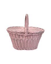 Load image into Gallery viewer, Children&#39;s Picnic Basket  Kids wicker picnic basket Sensory basket Light pink, kids picnic basket, basket with lid
