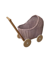 Load image into Gallery viewer, WICKER PRAM doll pram | wicker doll pram UK |baby doll pram | pram toy | wooden pram | baby pram | wicker dolls pram 1st bday gift pale pink
