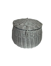 Load image into Gallery viewer, GREY storage wicker basket kids interior kids room kids picnic basket, basket with lid, rattan basket, wicker basket
