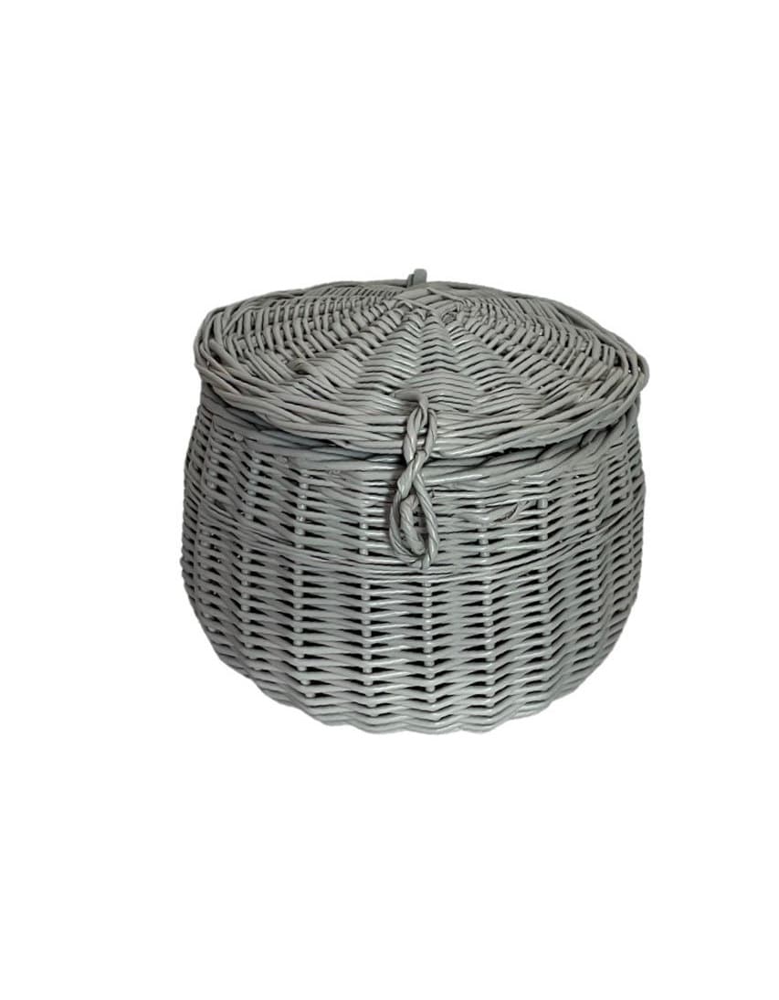 Light grey basket with lid , storage wicker basket, rattan basket, wicker basket with lid size S