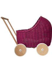 Load image into Gallery viewer, WICKER PRAM | doll pram | wicker doll pram UK |baby doll pram | pram toy | wooden pram | baby pram | wicker dolls pram | raspberries
