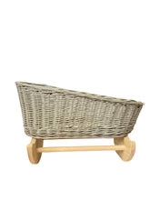 Load image into Gallery viewer, LIGHT GREY  dolls cradle crib . Handmade of organic wicker. dolls mosses basket, doll cradle, doll bed. doll cot
