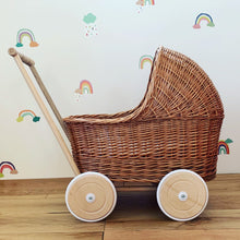 Load image into Gallery viewer, WICKER PRAM | doll pram | wicker doll pram UK |baby doll pram | pram toy | wooden pram | baby pram wicker dolls pram 1st bday gift natural
