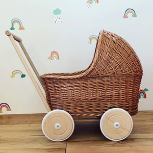 WICKER PRAM | doll pram | wicker doll pram UK |baby doll pram | pram toy | wooden pram | baby pram wicker dolls pram 1st bday gift natural