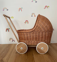 Load image into Gallery viewer, WICKER PRAM doll pram wicker doll pram UK baby doll pram | pram toy wooden pram baby pram wicker dolls pram 1st bday gift natural no bedding
