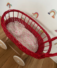 Load image into Gallery viewer, simple WICKER PRAM | doll pram | wicker doll pram UK |baby doll pram | pram toy | wooden pram | baby pram | wicker dolls pram | red
