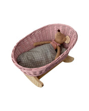 Load image into Gallery viewer, LIGHT PINK  dolls cradle crib . Handmade of organic wicker. dolls mosses basket, doll cradle, doll bed. doll cot
