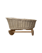 Load image into Gallery viewer, Off WHITE Wicker dolls cradle crib . Handmade of organic wicker. Unpainted. dolls mosses basket, doll cradle, doll bed. doll cot
