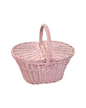 Load image into Gallery viewer, Children&#39;s Picnic Basket  Kids wicker picnic basket Sensory basket Light pink, kids picnic basket, basket with lid
