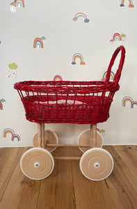 simple WICKER PRAM | doll pram | wicker doll pram UK |baby doll pram | pram toy | wooden pram | baby pram | wicker dolls pram | red