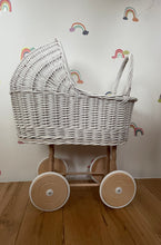 Load image into Gallery viewer, tall WICKER PRAM | doll pram | wicker doll pram UK |baby doll pram | pram toy | wooden pram | baby pram | wicker dolls pram | white
