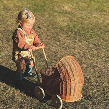 Load image into Gallery viewer, WICKER PRAM doll pram wicker doll pram UK baby doll pram | pram toy wooden pram baby pram wicker dolls pram 1st bday gift natural no bedding
