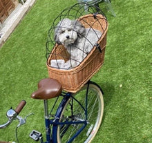 Load image into Gallery viewer, PET dog cat wicker carrier basket bike carrier basket bicycle animal carrier basket large
