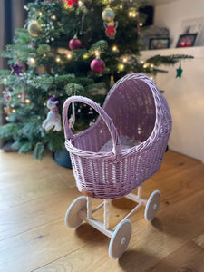 tall WICKER PRAM | doll pram | wicker doll pram UK |baby doll pram | pram toy | wooden pram | baby pram | wicker dolls pram | light purple