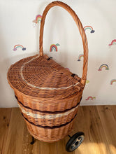 Load image into Gallery viewer, Wicker shop trolley | adult shopping basket | shopping trolley | wicker shopping cart | rattan shop trolley | willow shopping basket
