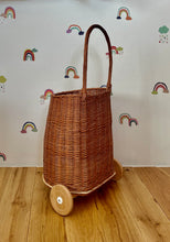 Load image into Gallery viewer, NATURAL Wicker Kids pull on trolley | Storage basket | Basket for toys | Large
