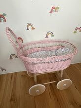 Load image into Gallery viewer, simple WICKER PRAM | doll pram | wicker doll pram UK |baby doll pram | pram toy | wooden pram | baby pram | wicker dolls pram | stroller
