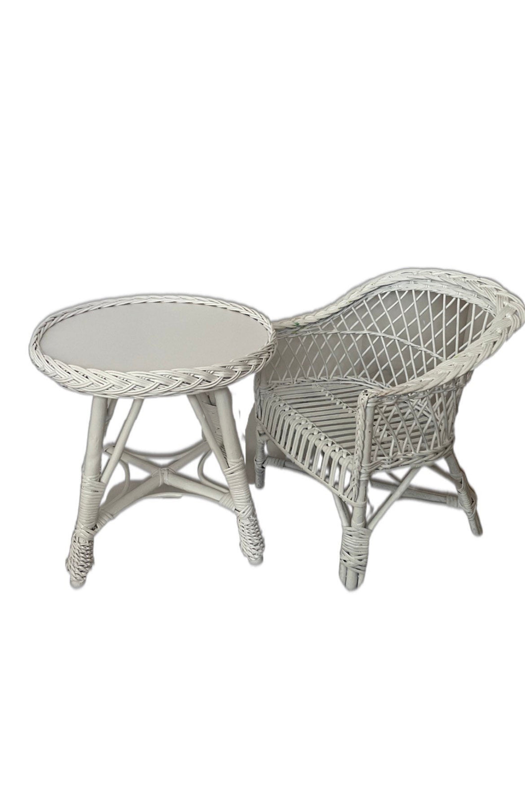 Wicker table and 1 chair set, rattan table set, rattan chair, kids wicker table set, wicker set, rattan set, WHITE