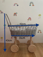 Load image into Gallery viewer, simple WICKER PRAM | doll pram | wicker doll pram UK |baby doll pram | pram toy | wooden pram | baby pram | wicker dolls pram | stroller
