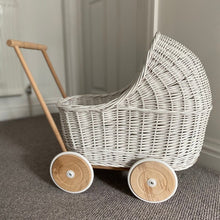 Load image into Gallery viewer, WICKER PRAM | doll pram | wicker doll pram UK |baby doll pram | pram toy | wooden pram | baby pram | wicker dolls pram | white
