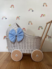 Load image into Gallery viewer, LUXURY wicker pram with bow and bedding included, doll pram, wicker pram, baby doll pram, pram toy, wooden pram, wicker dolls pram, WHITE
