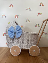 Load image into Gallery viewer, LUXURY wicker pram with bow and bedding included, doll pram, wicker pram, baby doll pram, pram toy, wooden pram, wicker dolls pram, PINK
