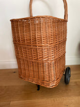 Load image into Gallery viewer, Wicker shop trolley, adult shopping basket, shopping trolley, wicker shopping cart, rattan shop trolley, willow shopping basket, golf basket
