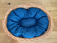 Load image into Gallery viewer, Wicker dog bed, dog bed, cat bed, cat basket, dog basket, soft denim cushion size M
