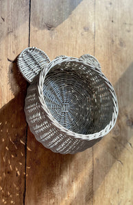 Light grey, hanging wicker basket, basket with with ears, teddy hanging basket, wall basket, kids room basket, wicker basket,