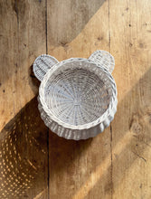 Load image into Gallery viewer, White hanging wicker basket, basket with with ears, teddy hanging basket, wall basket, kids room basket, wicker basket,
