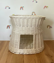 Load image into Gallery viewer, CAT house, cats house, cats bed, cat bed. 2 storey. Handmade from organic wicker. Unpainted, off white/ cram
