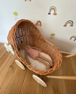 LUXURY wicker pram with cream bow and bedding included, doll pram, wicker pram, baby doll pram, wooden pram, wicker dolls pram, NATURAL