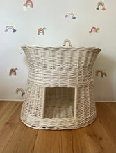 Load image into Gallery viewer, CAT house, cats house, cats bed, cat bed. 2 storey. Handmade from organic wicker. Unpainted, off white/ cram
