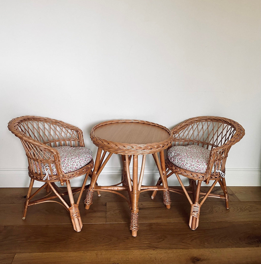 Wicker toddler table set with 2 chairs, Rattan table set, Kids wicker table set, Nursery furniture,  Playroom furniture