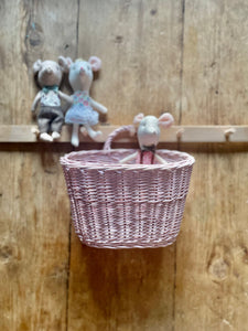 Pink wicker hanging basket, Wall hanging basket, storage basket, wall basket,