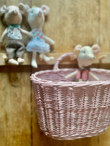Pink wicker hanging basket, Wall hanging basket, storage basket, wall basket,