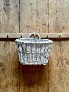 White wicker hanging basket, Wall hanging basket, storage basket, wall basket,