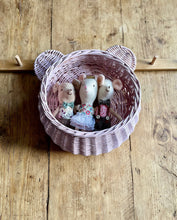 Load image into Gallery viewer, Wicker hanging basket, bear basket, wall basket, basket with ears, teddy basket,  light pink
